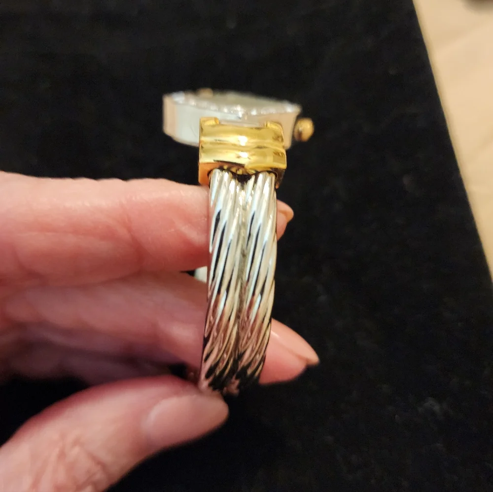 Vintage Gold and Silver Women's Quartz Adjustable Hinged Bangle Watch